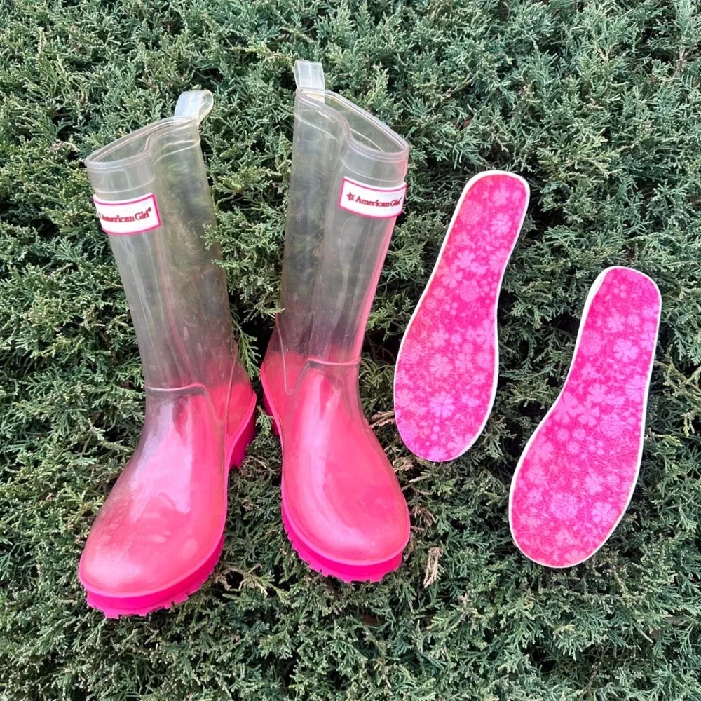 American Girl Wellie Wishers Peekaboo Clear‎ Rubber Rain Boots Size 1/2